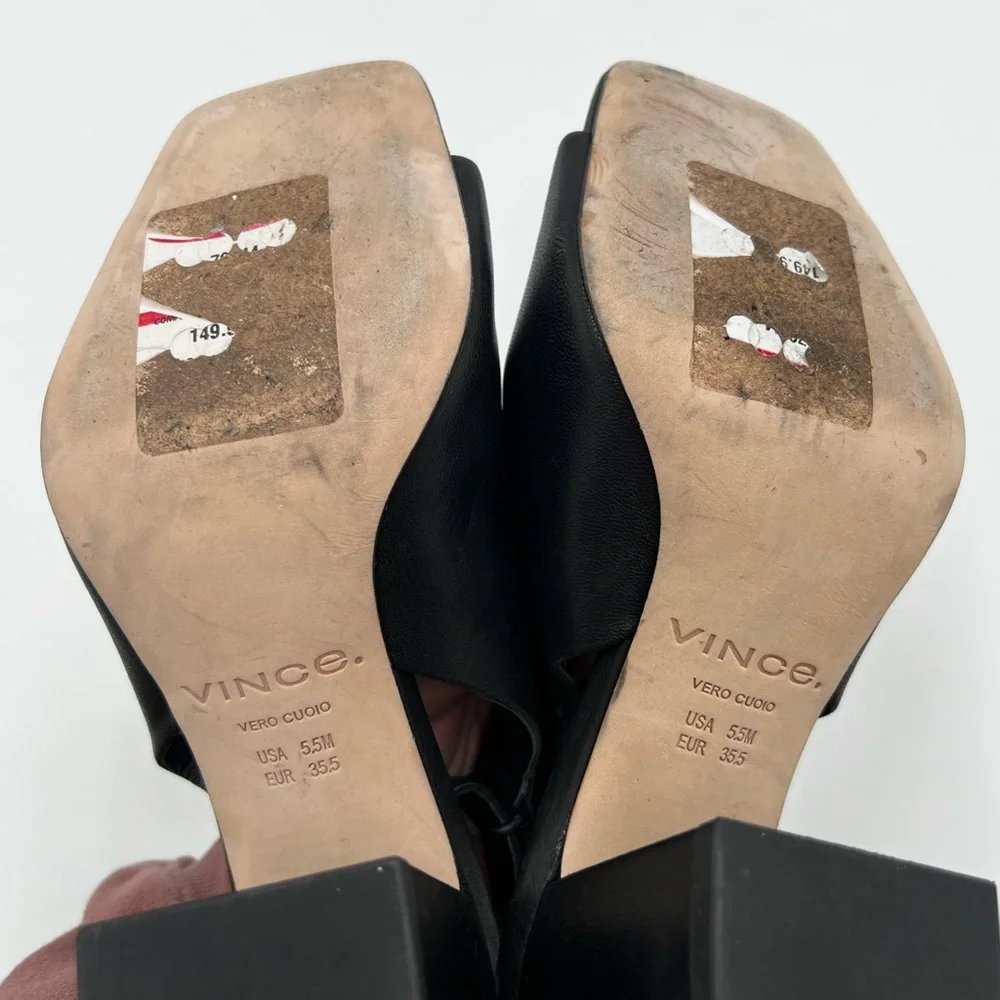 Women's Vince Niara Block Heel‎ Slingback Sandal In Black size 5.5M